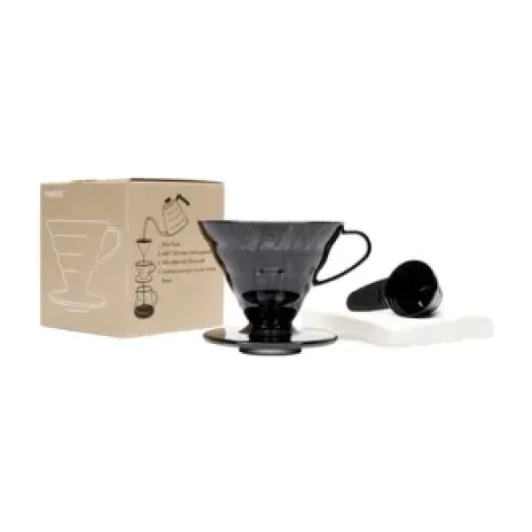 AyrStore Hario V60 02 Plastik Dripper ve 40'lı Filtre Kağıdı Seti, Siyah Şeffaf