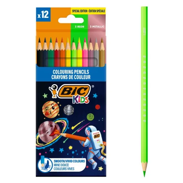 Bic Cosmo 6 Klasik + 3 Metalik + 3 Neon 12'li Kuru Boya Seti