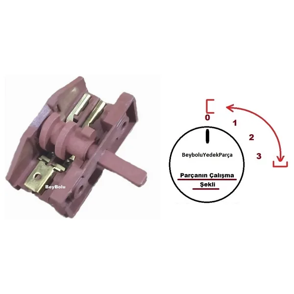 FullYedek Elektrik Sobası 3 Kademe Kademe Komutatör Anahtarı , 3 Konum 2+2 + Off Şalter - Infrared Isıtıcı