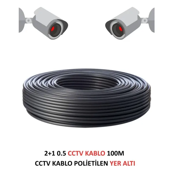 Fury 2+1 0.5Mm Polietilen Yer Altı Cctv Kablo Güvenlik Kamera Kablosu 100M