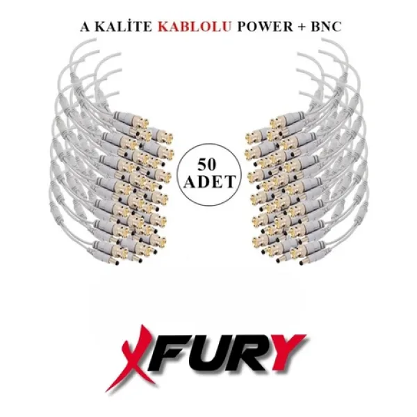 Fury 50 Adet A Kalite Kablolu Hazır Bnc + Power Jack Kablolu Konnektör