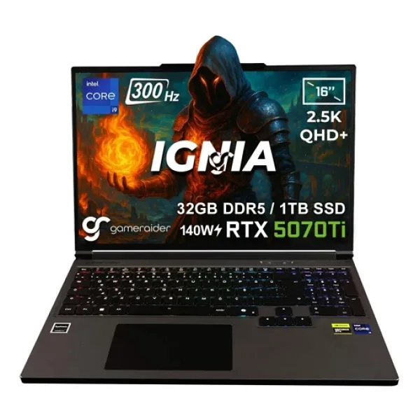 GameRaider IGNIA GR16 Intel Core i9-14900HX 32GB DDR5 1TB SSD RTX 5070Ti 12GB 140W 16 inç 2.5K QHD+ 300Hz FreeDos Gaming Laptop - 1 TB - 32 GB