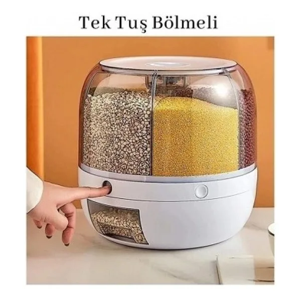 GevrekTechs 6 Lt Kuru Gıda Bakliyat Organizeri 360° Dönebilen 6 Bölmeli Hava Geçirmez Saklama Kabı