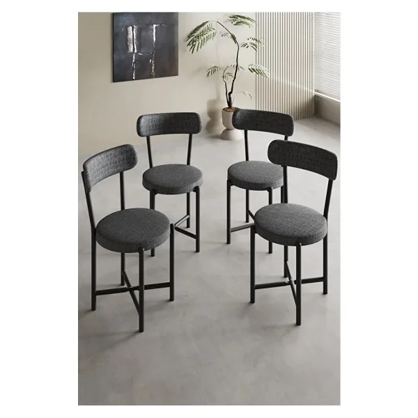 GOLDFALEZ Sandalye 4 Adet Keten Kumaş Metal Ayak Modern Mutfak Sandalyesi Cafe Balkon Ofis Teddy 9809 Antrasit
