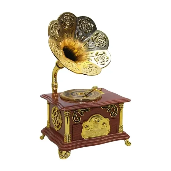 Gramofon Müzik Kutusu Kahverengi 13x26cm