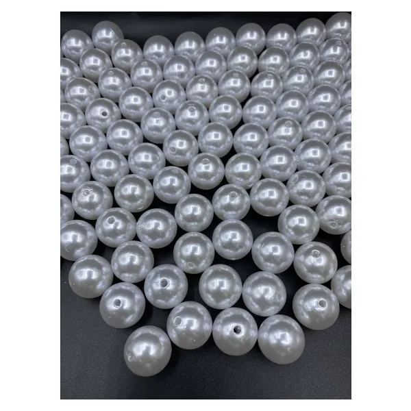 Hedef Bijuteri 100gr 20mm Beyaz Renk Lüks / Lüx Kaplama Plastik İnci Boncuk Çanta,Takı Boncuğu (100gr,~24 Adet)