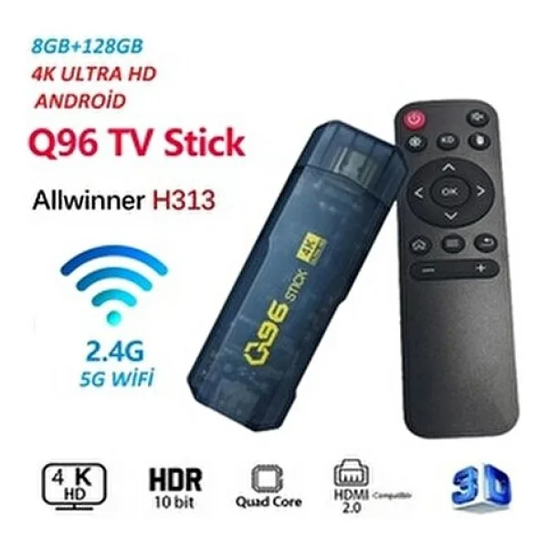 JUNGLEE Q96 TV STİCK 4k Ultra Hd Android Tv Box Tv Stick Ram:8gb Rom:128gb Android 11 Media Player