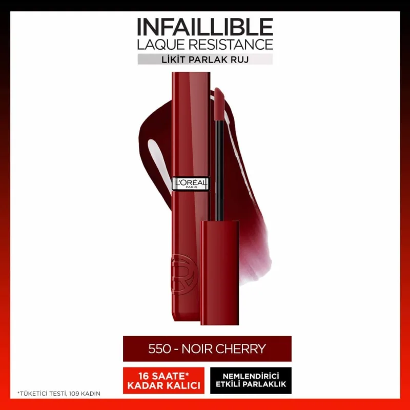 L'Oreal Paris Infaillible Laque Resistance 550 Noir Cherry Likit Ruj
