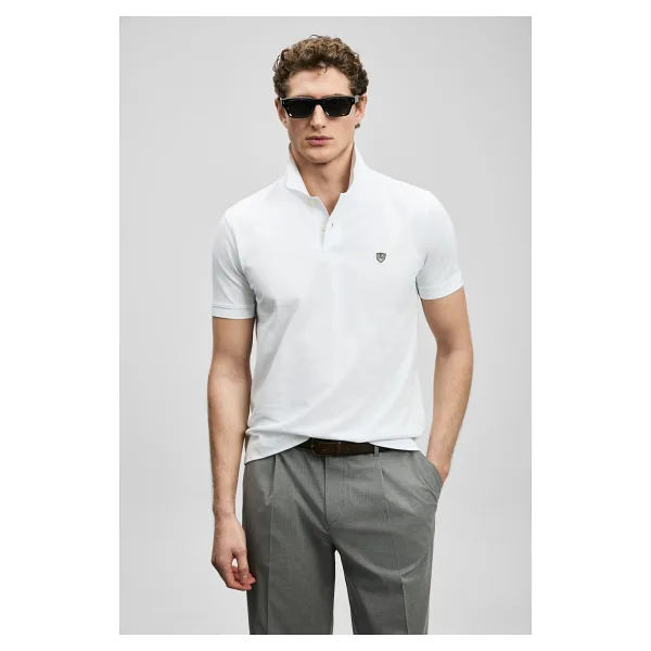 Lufian Laon Smart Regular Fit Beyaz Kısa Kollu Polo Yaka Erkek Tişört