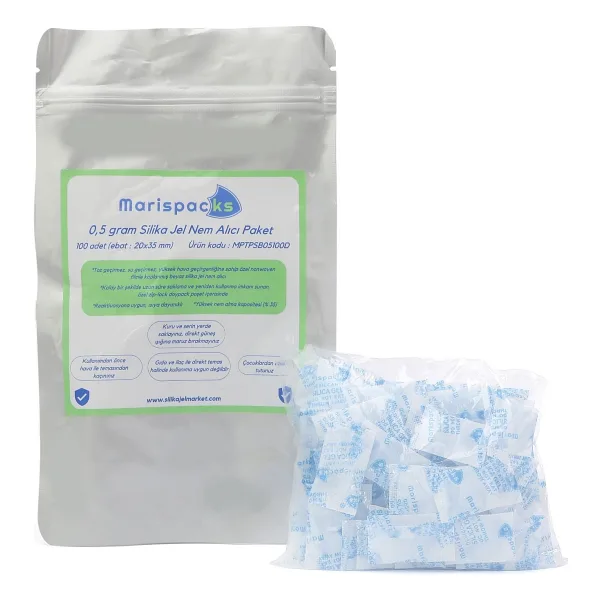 Marispacks 0,5 g x 100 adet silikajel nem alıcı paket (aihua paper, alüminyum doypack ambalajda)