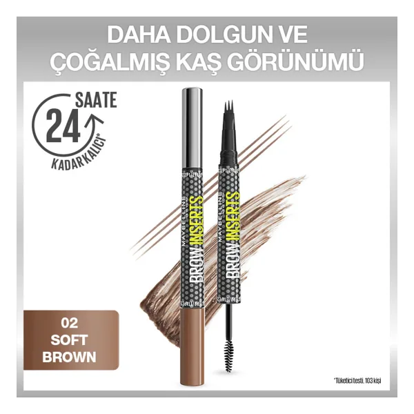 Maybelline New York Brow Insert Çift Uçlu Soft Brown Kaş Kalemi