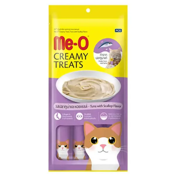 Me-O Creamy Treats Ton Balıklı ve Deniz Taraklı 4x15 gr Sıvı Kedi Ödül Maması