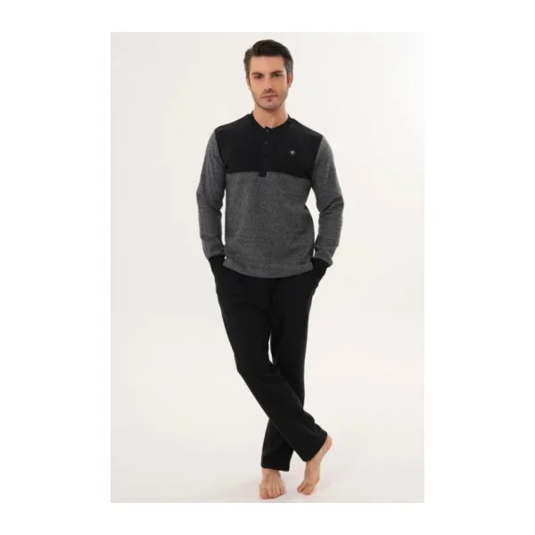 Mecit 2999 Gri-Siyah Selanik Kumaş Kışlık Erkek Pijama Takımı