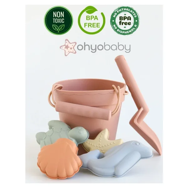 Ohyo Baby Silikon Banyo ve Plaj Kova Seti - Sağlıklı ve Doğal Çocuk Oyun Seti- Sütlü Kahve