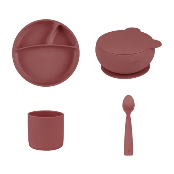 Oioi 4 Parça Bordo Beslenme Seti Gıda Sınıfı Silikondan Üretilmiş 6+ Ay İçin Ergonomik Tasarım