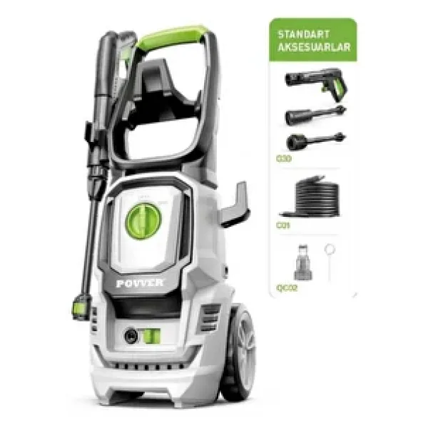 Povver Power Profesyonel Indüksiyon Motorlu Yüksek Basınçlı Yıkama Makinası (1800 W-150 Bar)