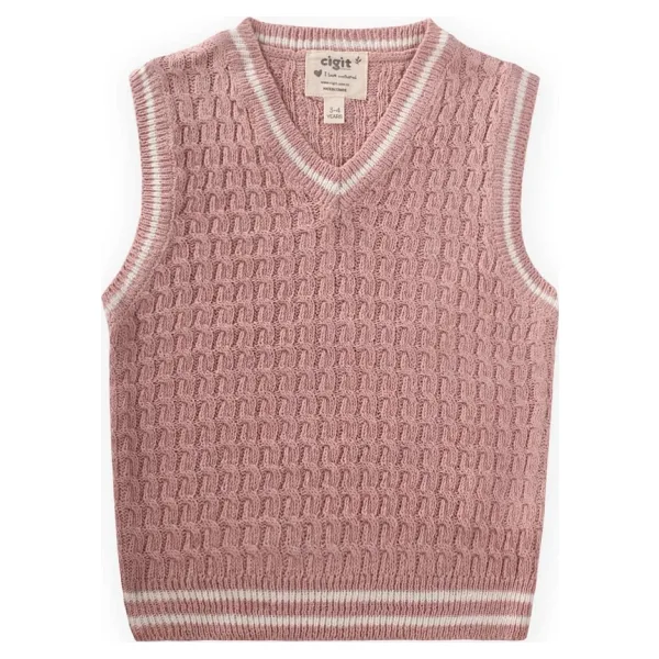 Saş Örgü Triko Süeter 3-9 Yaş Pudra Pembe Pudra