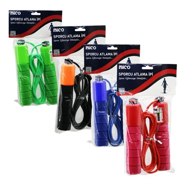 SAYAÇLI RENKLİ SİLİKON İP ATLAMA İPİ SÜNGERLİ RENKLİ PLASTİK TUTACAK (5680)