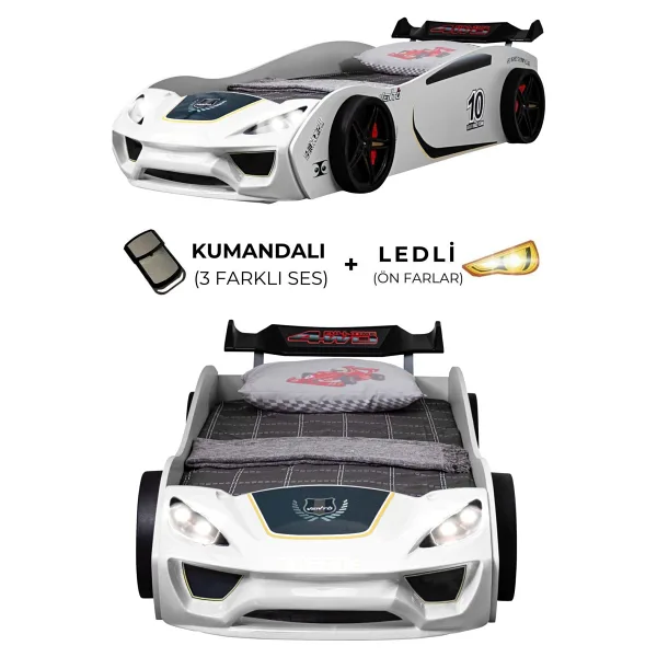 Setay Mobilya Vento Cooper Rüzgarlıklı Ledli Beyaz 90x190 cm Arabalı Yatak