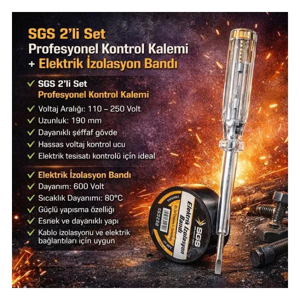 Sgs 2'li Set Profesyonel Kontrol Kalemi + Elektrik Izolasyon Bandı - ELEKTRİK BANDI VE ELEKTRİK KONTROL KALEMİ