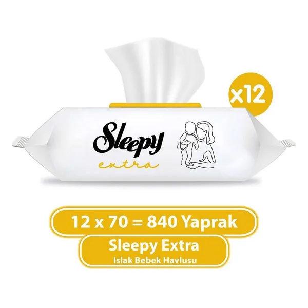 Sleepy Extra 70 Yaprak 12'li Paket Islak Bebek Havlusu