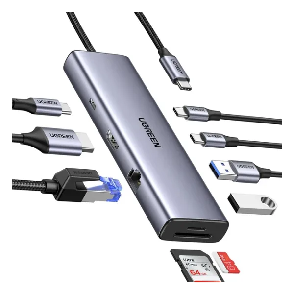 Ugreen Type-C to 2xUSB 3.0 2xUSB-C 4K/60Hz HDMI Gigabit Ethernet SD TF Kart Okuyucu Çoklayıcı Hub Adaptör