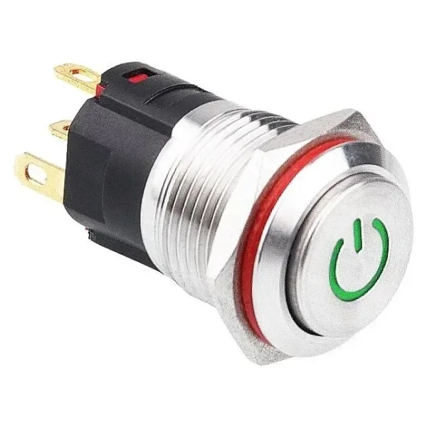 WD16A-G1Z-C 16mm Çıkık Anahtarlı Işıklı Power Metal Buton - Yeşil