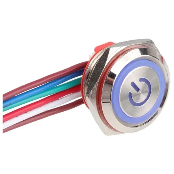 WD16C1-Wired-P1-EC 16mm Düz Yaylı Mavi Işıklı Metal Buton - Kablolu