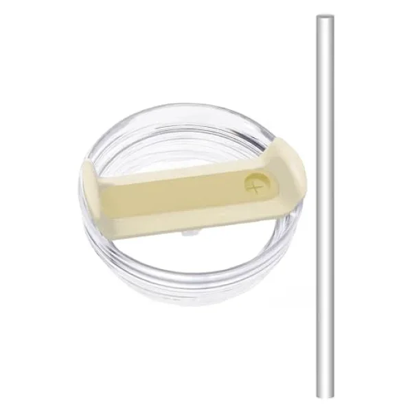 1 Adet 40 Oz Tumbler Kapak - Stanley Quencher ile Uyumlu - Sızdırmaz Tasarım, Pipetli Kullanım için Delikli Kapak + 30 cm Tritan Pipet - Krem