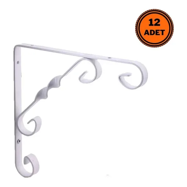 12 Adet Burgulu 15 x 15 cm Dekoratif Raf Altı Ayağı Konsol Beyaz