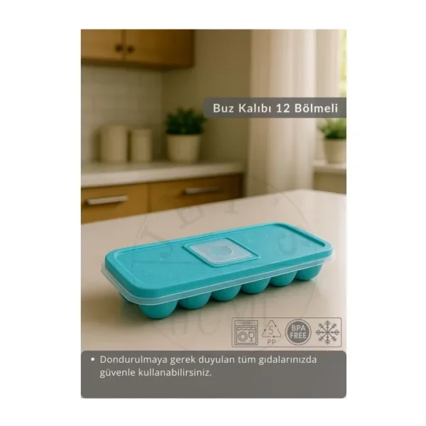 12 Bölmeli Buz Kalıbı Esnek Silikon Buz Küpü BPA FREE Kare Bas Parmak Buzluk Çapı 3,5 cm Mavi