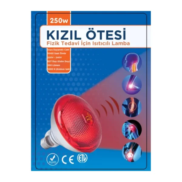 250W Kızılötesi (Infrared) Isıtıcılı Fizik Tedavi Lambası (Kırmızı Işık) E27 (Kalın Duy) ( Lisinya )