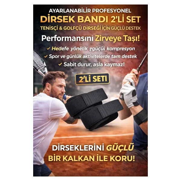 2Li Set Ortopedik Epikondilit Bandı Sporcu Golfçü Tenisçi Dirseği Bandajı Sağ Sol Uyumlu Standart