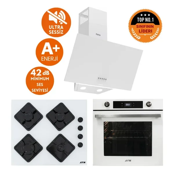 Afm Tech Ve Ferre Marka Alfa Sessiz Sılentart Turbo Beyaz Dijital Ankastre Set(D087-Sa+ Fm7701+Fm-Bd2201)