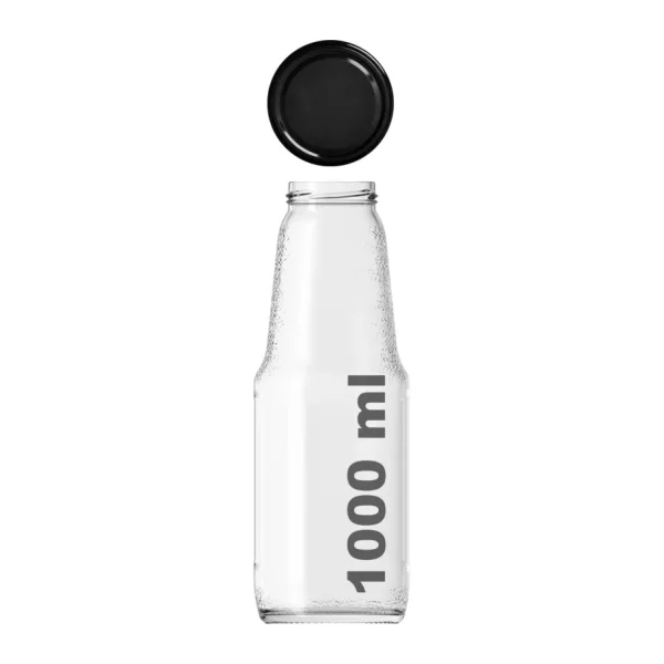 Afracam 1000 cc Şeffaf Meyve Suyu, Limonata Şişesi Metal Konserve Kapaklı 1000 ml Yuvarlak Cam Şişe 1 Adet - 1 lt