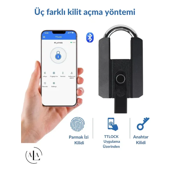 alastore Akıllı Asma Kilit Parmak İzi, Anahtar ve Uygulama ile Açılabilir