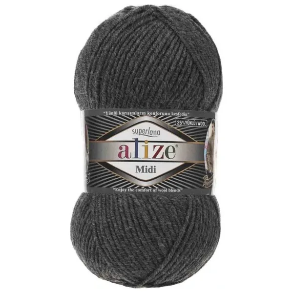 Alize Superlana Midi (İnce) Örgü Ipi - 196 Koyu Gri Malanj - 100 Gr. 170 Mt. Ip