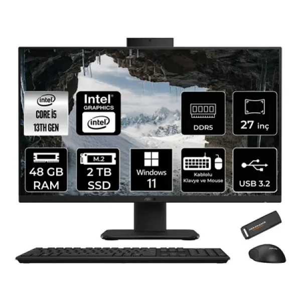 ASUS V470 i5 13420H 48GB 2TB SSD 27 FHD 100Hz W11P All in One Bilgisayar Siyah & PER4 USB Bellek