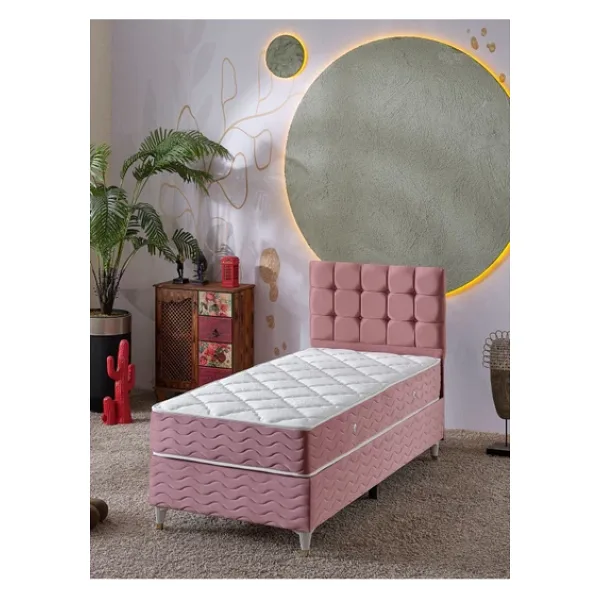 beehanem Bengü 90x190 Tek Kişilik (Baza+Başlık+Yatak) 3 Lü Set (Pembe)