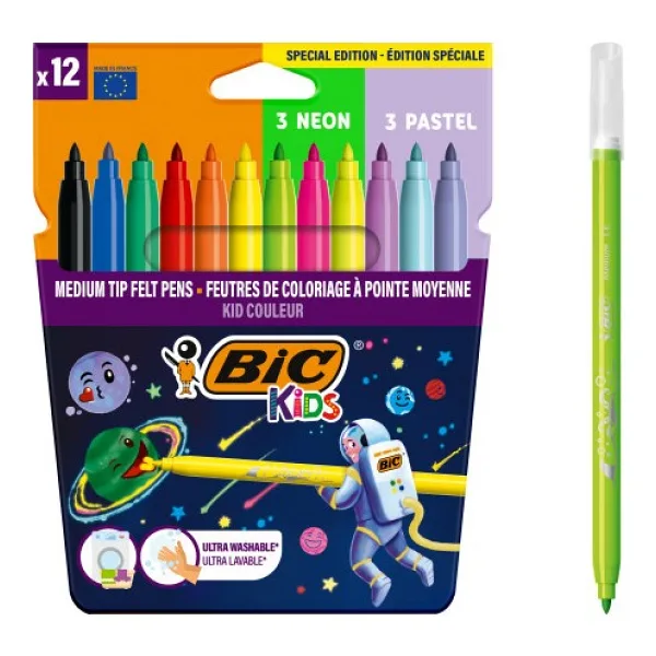Bic Cosmo 6 Klasik + 3 Pastel + 3 Neon 12'li Keçeli Kalem Seti