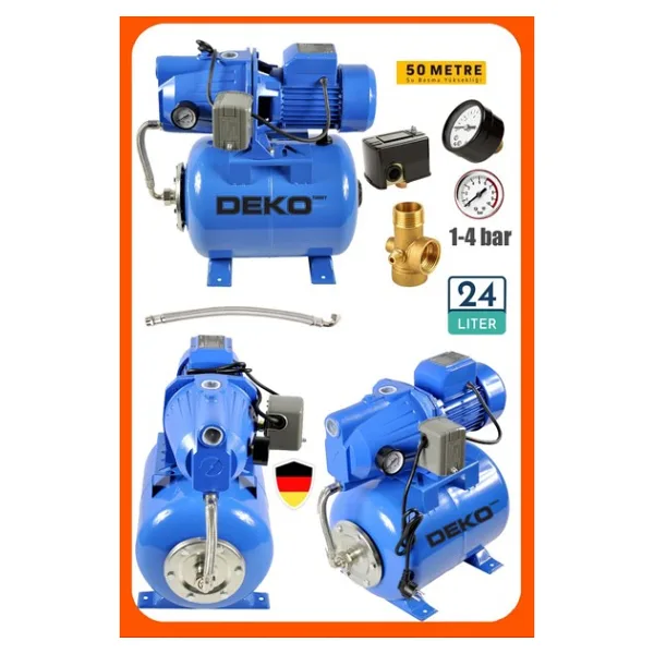 Deko Turkey Yüksek Basınçlı 1.5 Hp Jet Hidrofor 24 Lt Tank Otomatik Hidrofor Ev - Villa - Bahçe