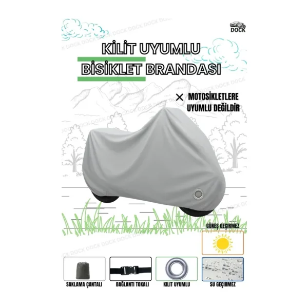Dock GRİ KİLİT UYUMLU BİSİKLET BRANDASI (SU VE GÜNEŞ GEÇİRMEZ)