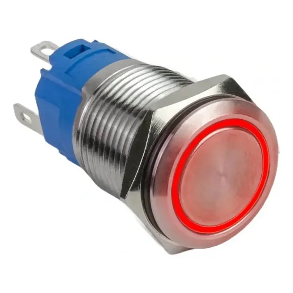 E1 19mm Metal Buton Kalıcılı 12-24V Kırmızı Led Işıklı 1NO/1NC