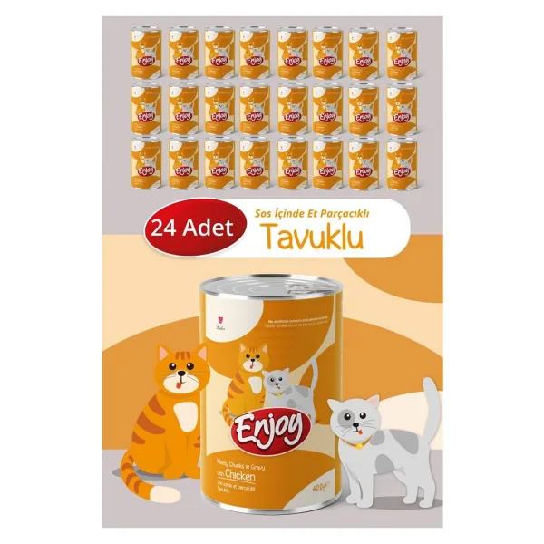 Enjoy Tavuklu Kedi Konservesi Sos İçinde Et Parçacıklı 400 Gr x24