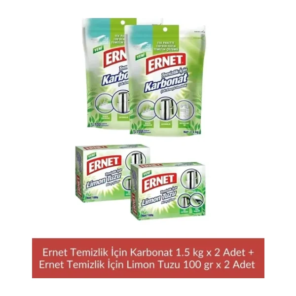 Ernet Temizlik İçin Karbonat 1,5 Kg X 2 Adet + Ernet Temizlik İçin Limon Tuzu 100 Gr X 2 Adet