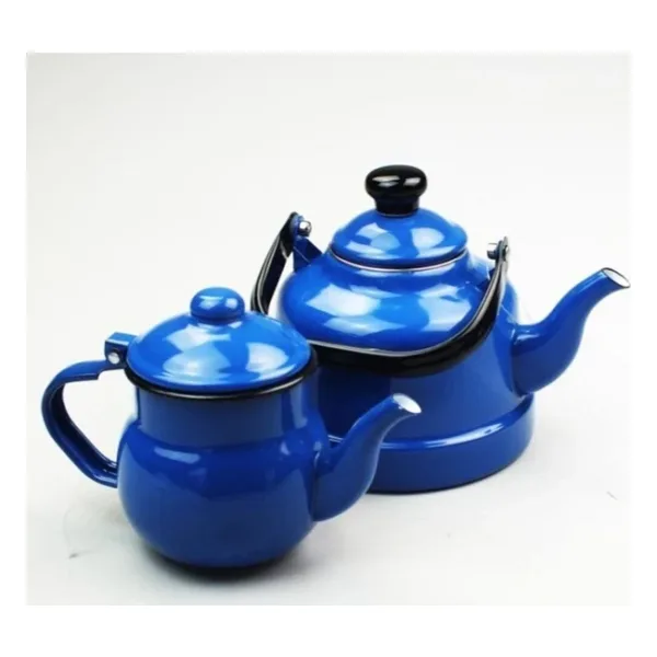 Homekolik Nostaljik Emaye Çinko Çaydanlık Seti Mavi 1,7 lt