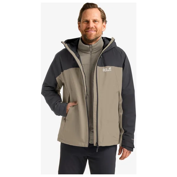 Jack Wolfskin Wild Places 3IN1 A65257-5940 Kapüşonlu Bej Erkek Outdoor Mont