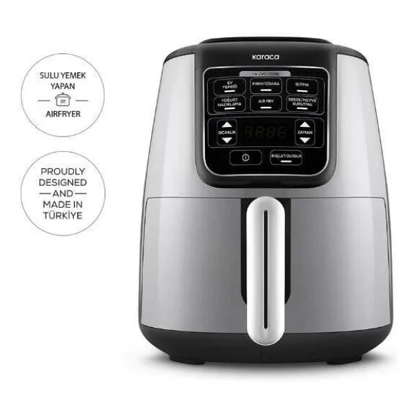 Karaca Air Pro Cook XL 2in1 Airfryer 4 lt Konuşan Yağsız Cool Gray Fritöz