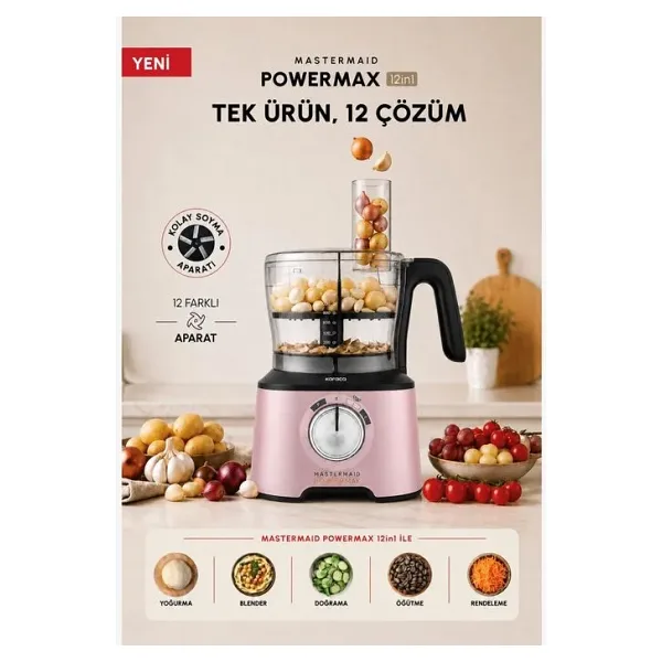 Karaca Mastermaid Power Max 12in1 Rose Gold 2500 W Mutfak Robotu