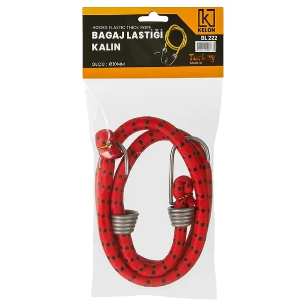 Kelon Bagaj Lastiği, Bagaj Gergisi, Elastik Halat, Kanca, 10 mm Kalınlık, Bagaj Lastiği, Güçlü Çekiş, Dayanıklı ve Esnek, 100 cm (Kırmızı)